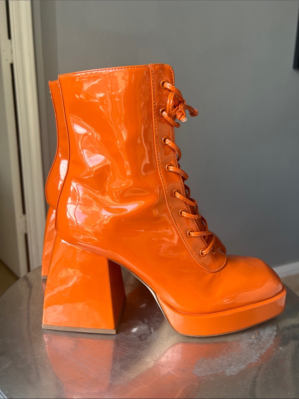 Circus by Sam Edelman Patent Orange Lace-Up Platform Boots